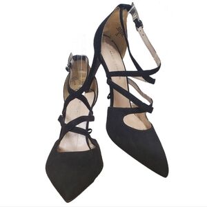 Marc Fisher Black Pointed-Toe Strappy Heels